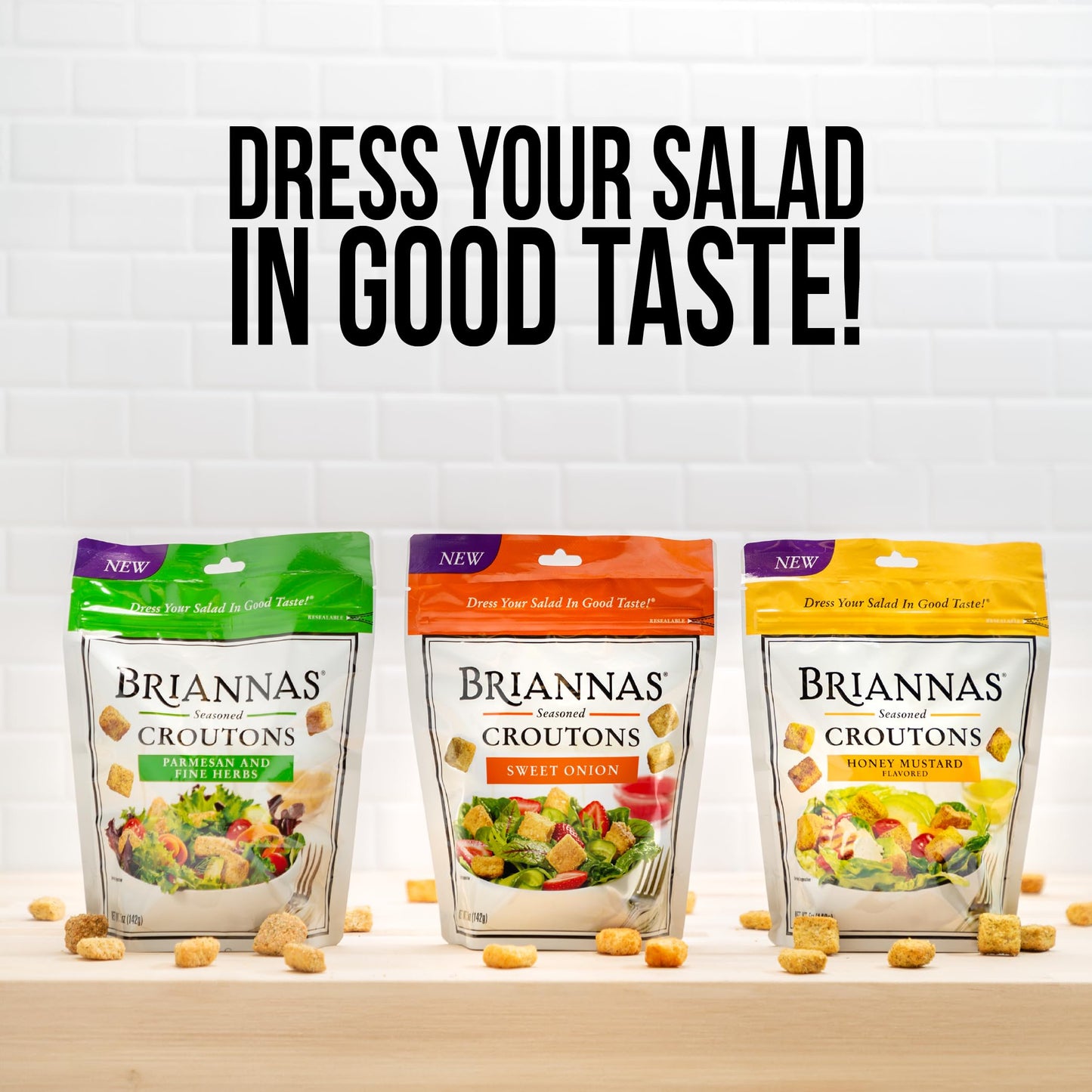 BRIANNAS Sweet Onion Croutons - Baked Flavor, Crispy - 5 oz Bags - 3 Pack
