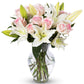 Benchmark Bouquets, Pink Roses & Lilies, Glass Vase Included, Gift Fresh Flowers for Birthday, Anniversary, Get Well, Sympathy, 