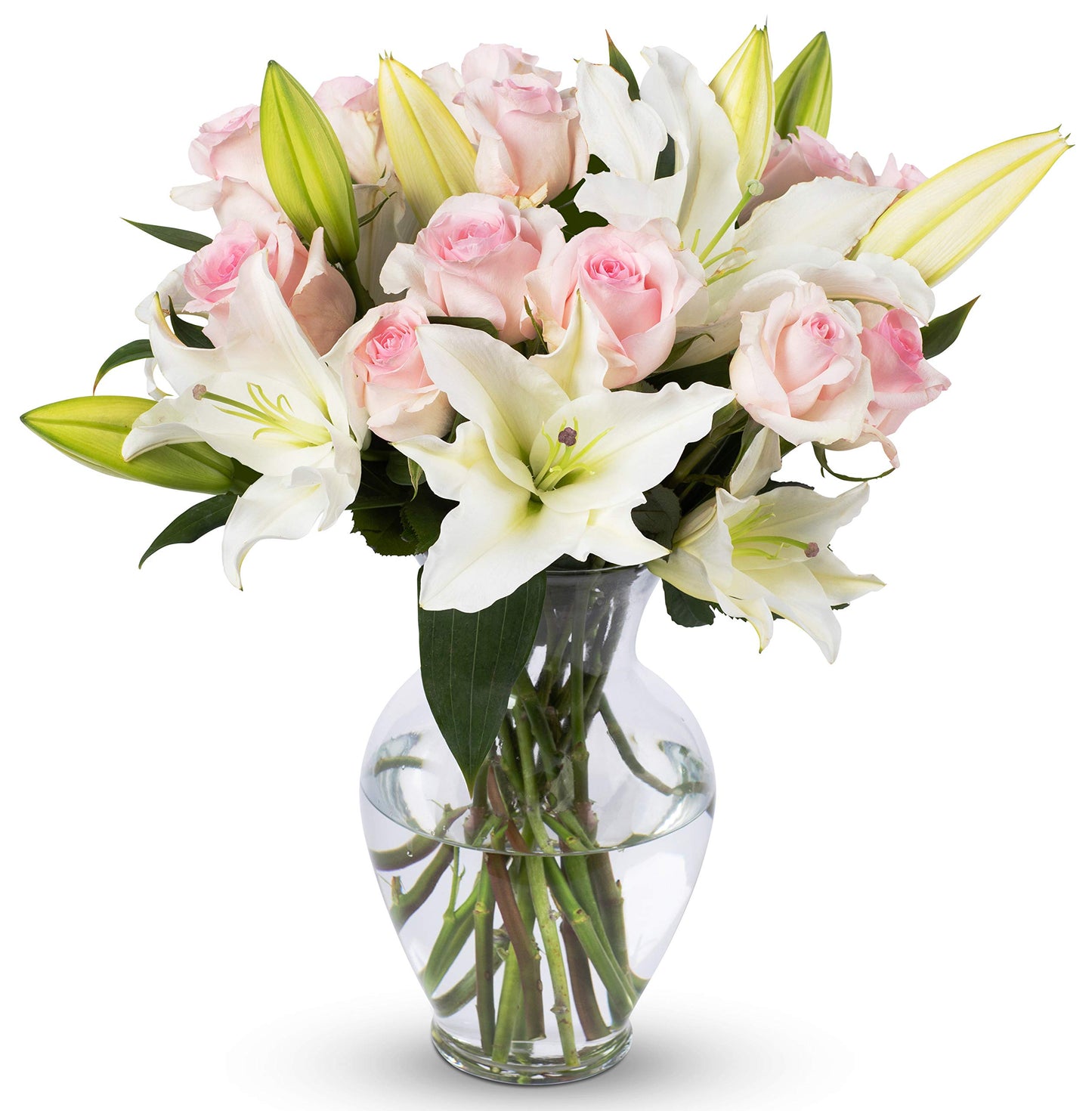 Benchmark Bouquets, Pink Roses & Lilies, Glass Vase Included, Gift Fresh Flowers for Birthday, Anniversary, Get Well, Sympathy, 