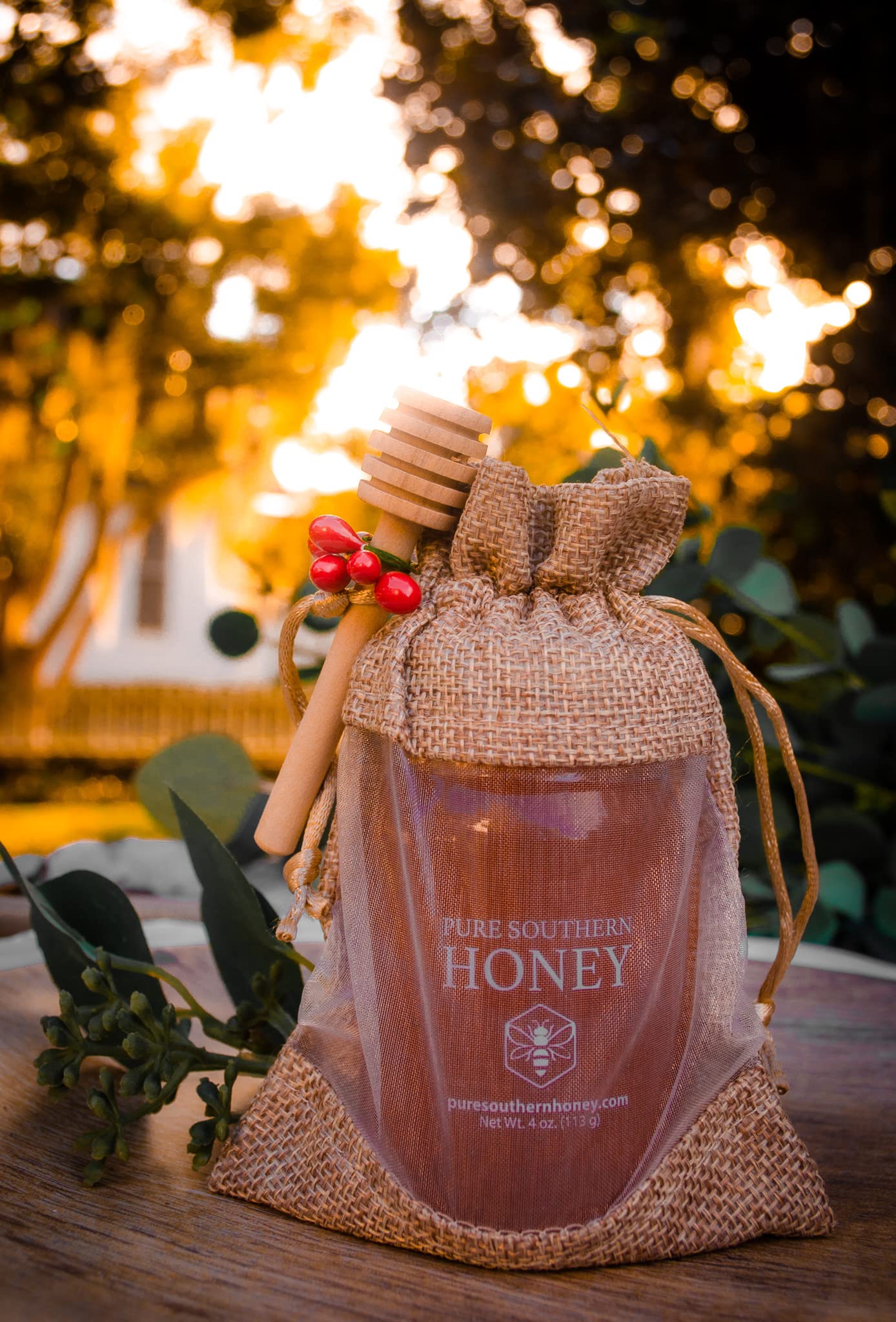 Pure Southern Honey Mini Raw Unfiltered Honey Gourmet Gift Bag with Dipper, 4 oz, All-Natural Sweetener, Glass Jar