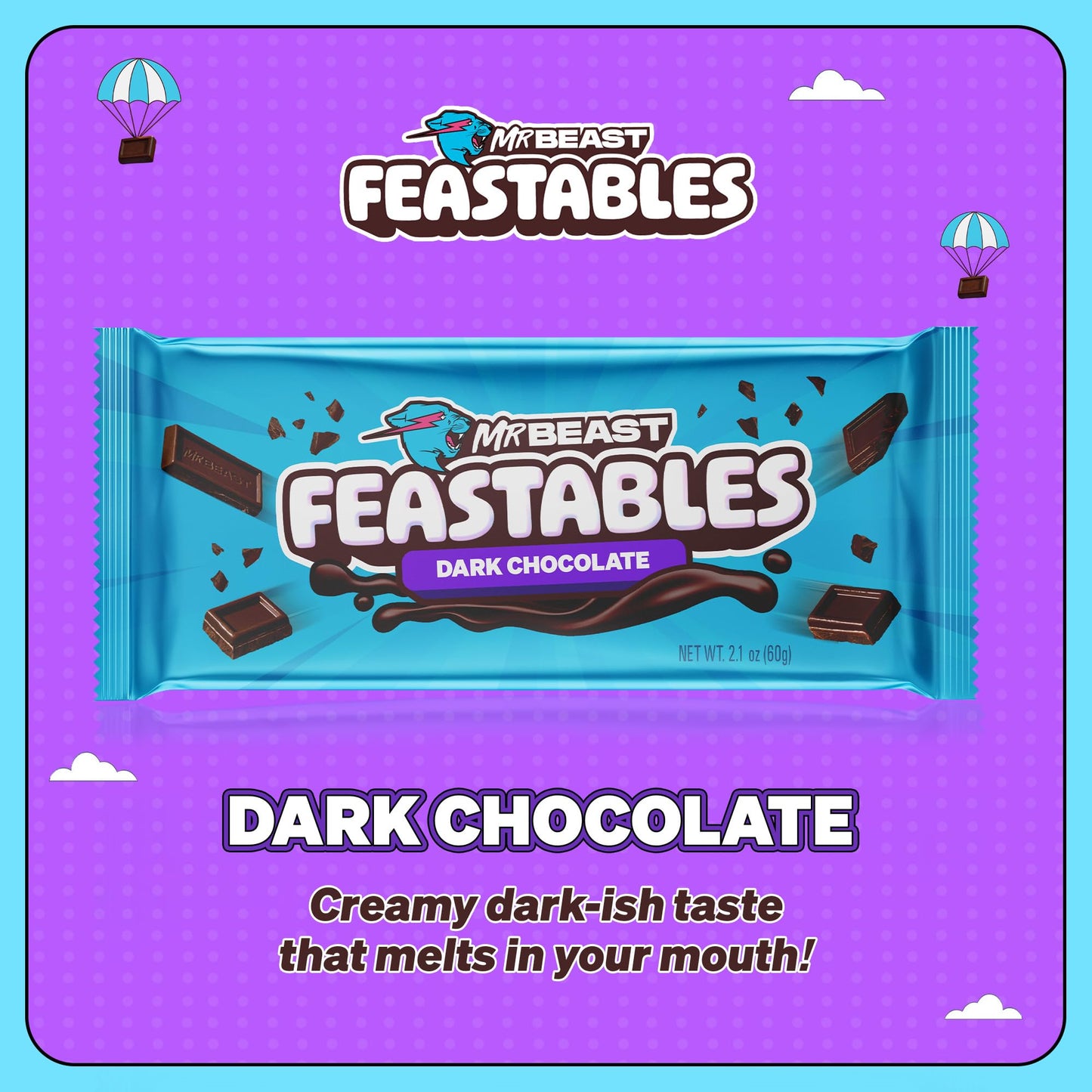Feastables Original Dark Chocolate KING Size Chocolate Bar, 2.1oz (60g), 10 count
