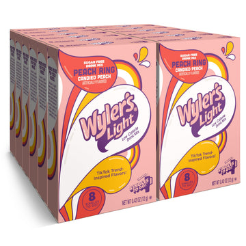 Wyler s Light Singles To Go Powder Packets, Water Drink Mix, Watertok Peach Ring, 96 Servings, 8 Count x Pack of 12