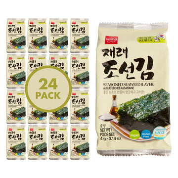 Wang Korean Roasted Seaweed Snack Keto-Friendly Vegan Gluten-Free Healthy Snack 0.14 Ounce Pack Of 24