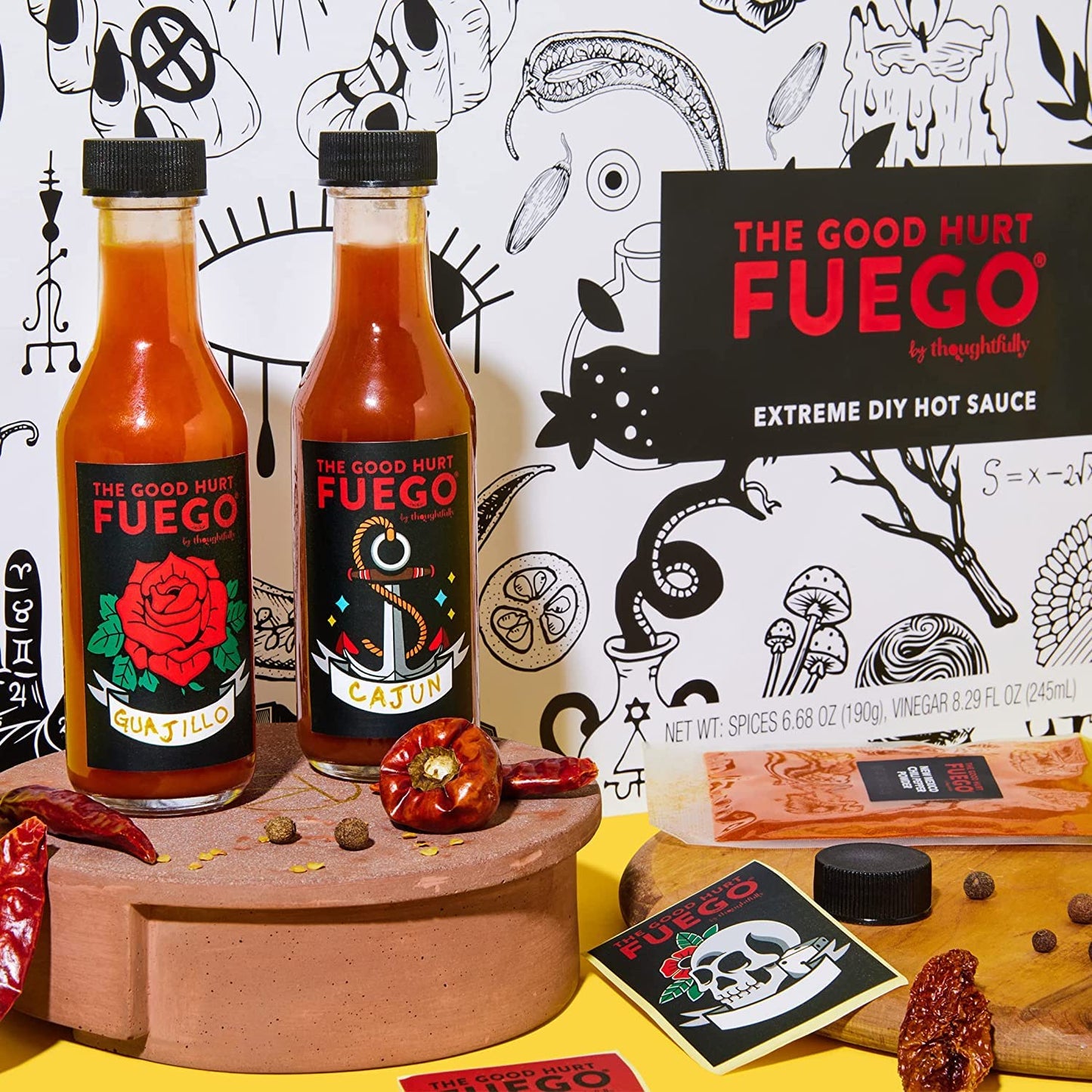 Thoughtfully DIY Hot Sauce Set, 24 Piece, Includes 5 Pepper Varieties, Red