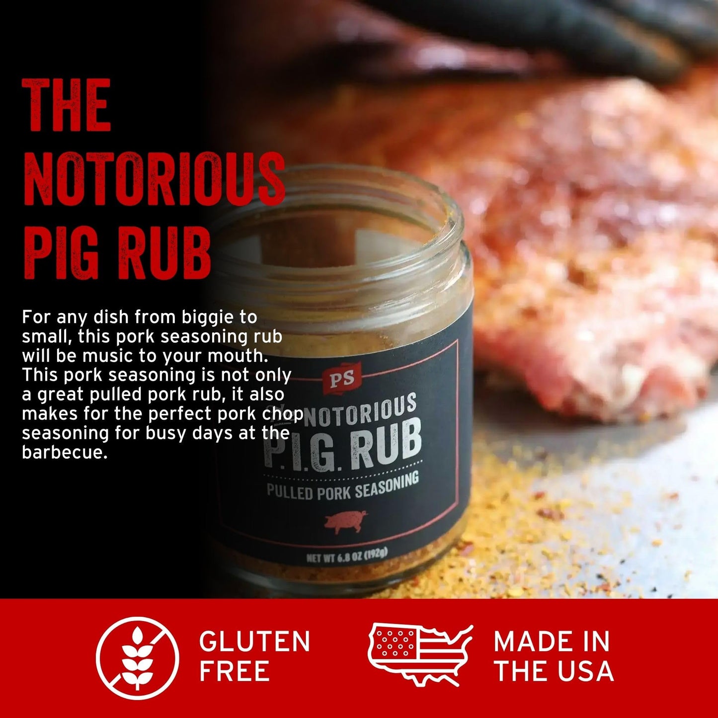 PS Seasoning Notorious PIG Pulled Pork Seasoning - Sweet & Smoky BBQ Rub - 6.4 Ounce