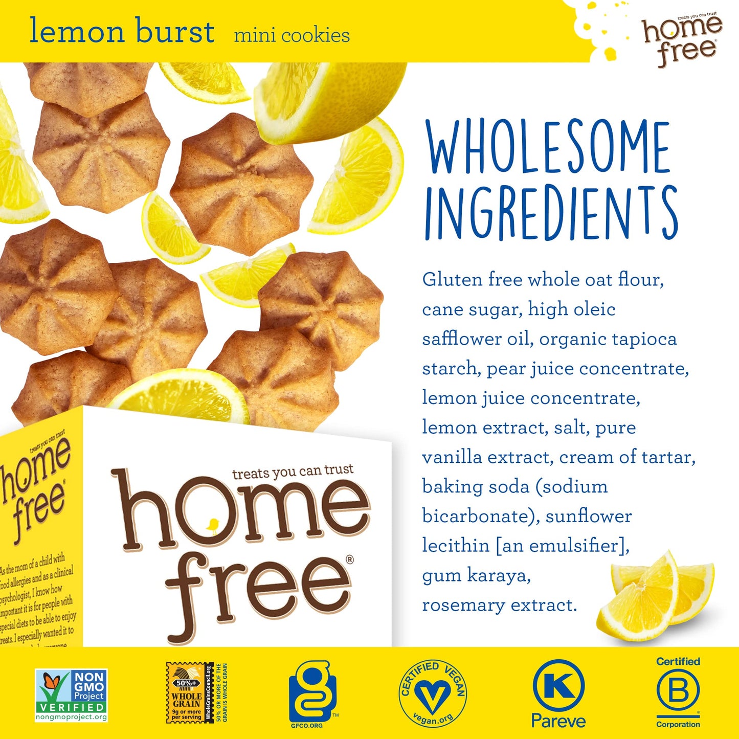 Homefree Mini Lemon Burst Cookies, Gluten Free, Nut Free, Vegan, School Safe and Allergy Friendly Snacks, 5 Oz Box (Pack of 1),