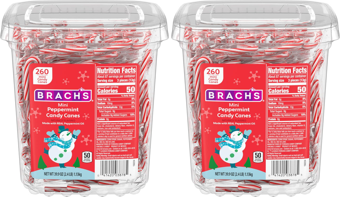 Brachs Mini Candy Canes Tub, 260 Count (Pack of 2)