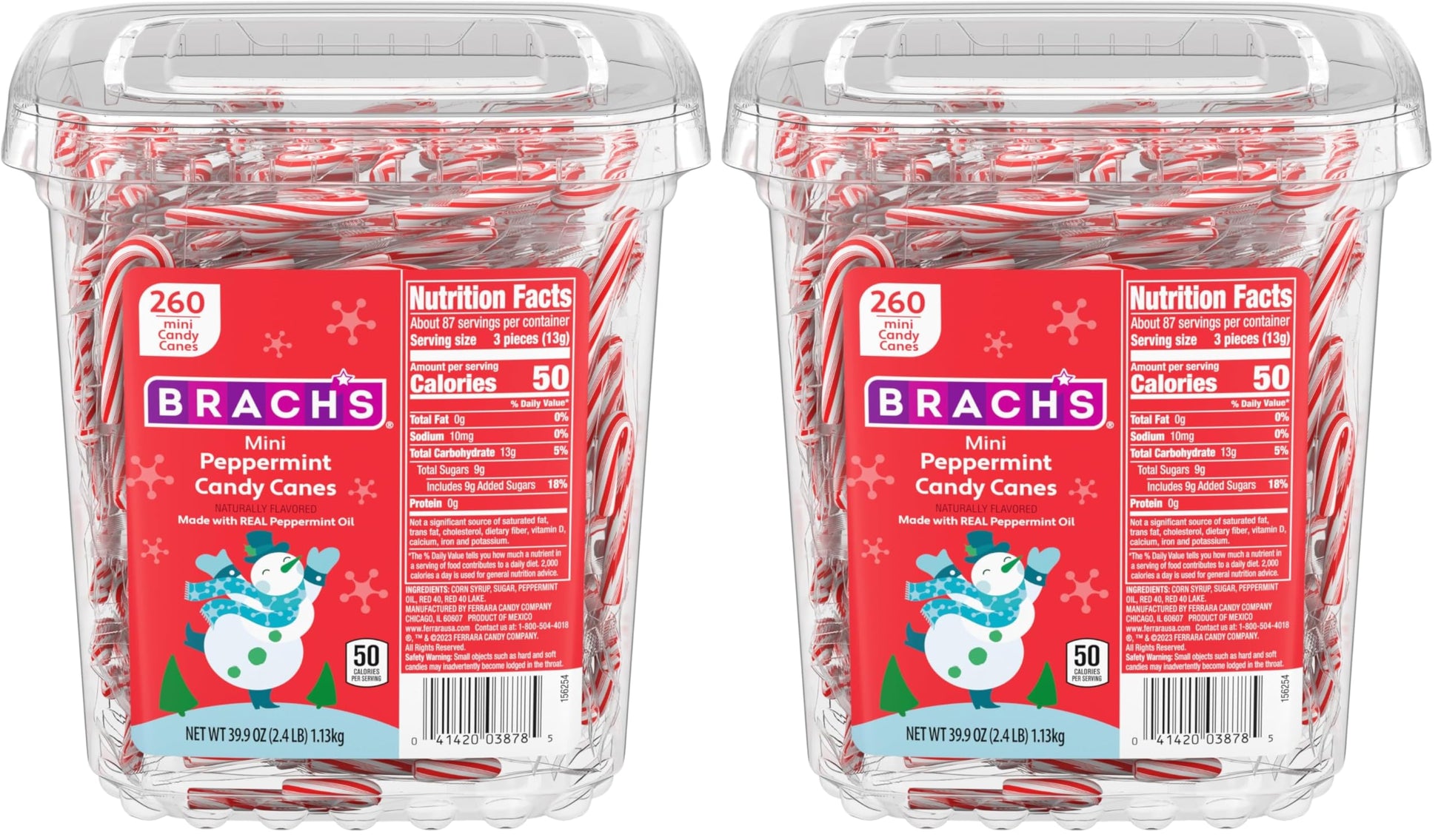 Brachs Mini Candy Canes Tub, 260 Count (Pack of 2)
