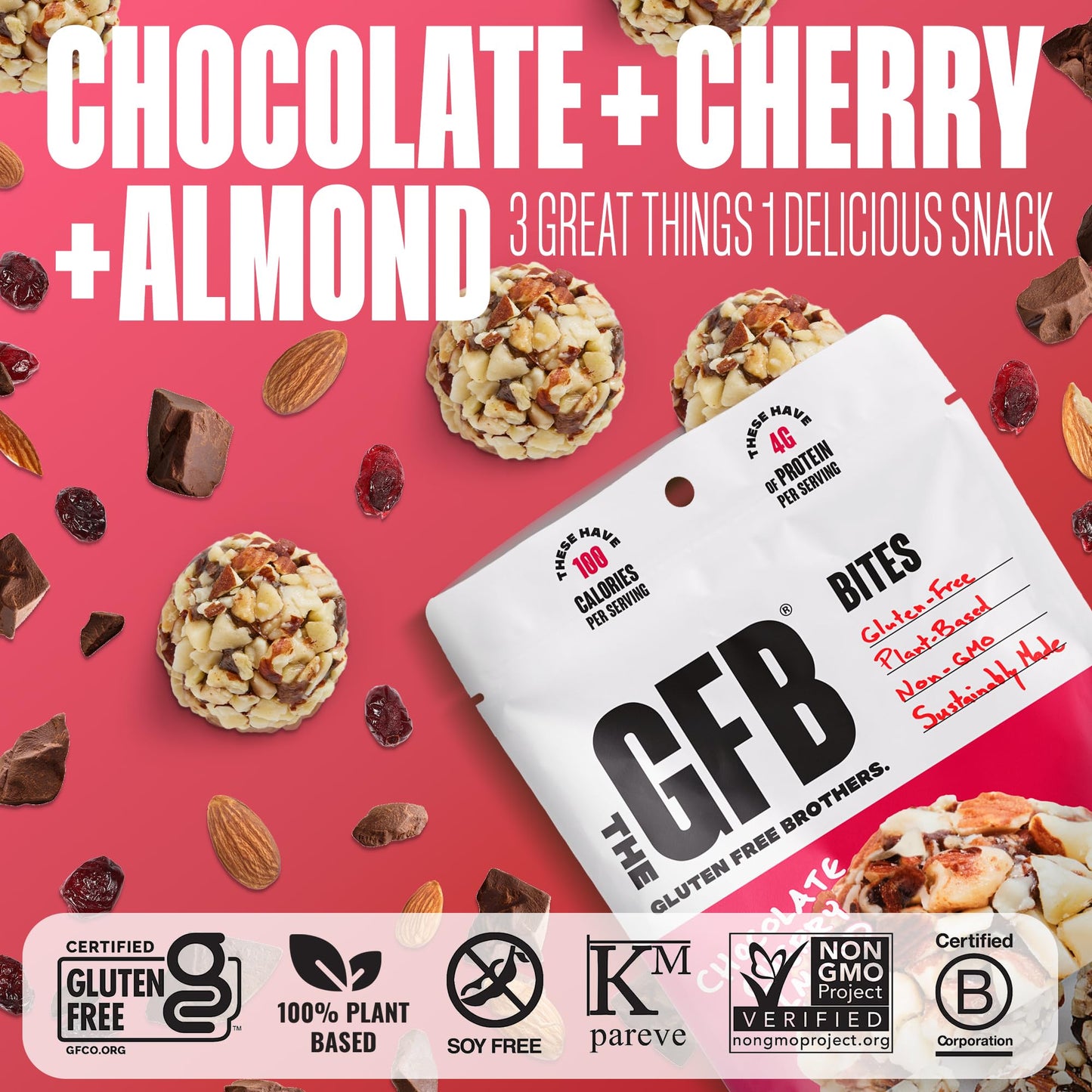 The Gluten Free Brothers Chocolate Cherry Almond Bites - Gluten Free Protein Balls - Non Gmo, Soy Free, Vegan - Snack Size Plant