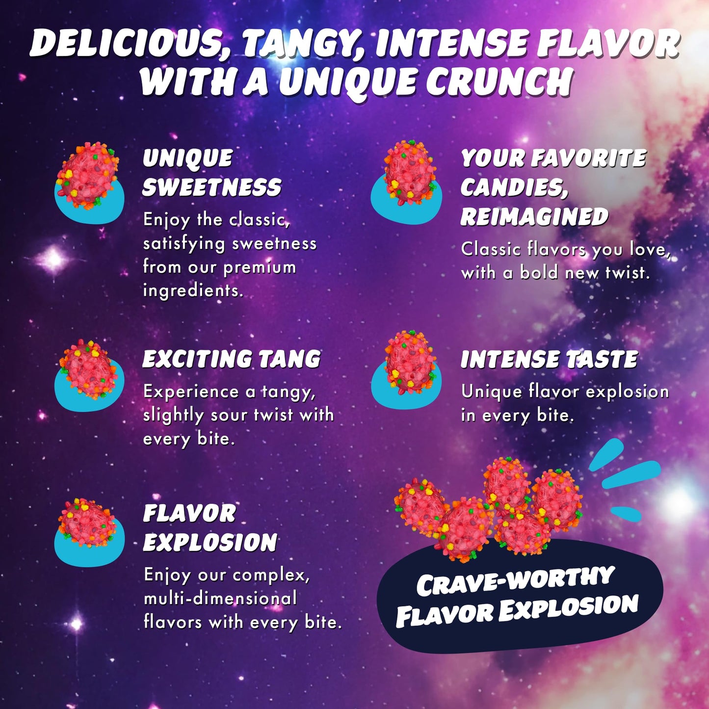 Cosmic Freeze Berry Star Clusters Dried Candy, Crunchy Dry Candy For Mix-In Snacks Dried, Gluten-Free, Made In Usa, 1.0 Oz, 3-Pa