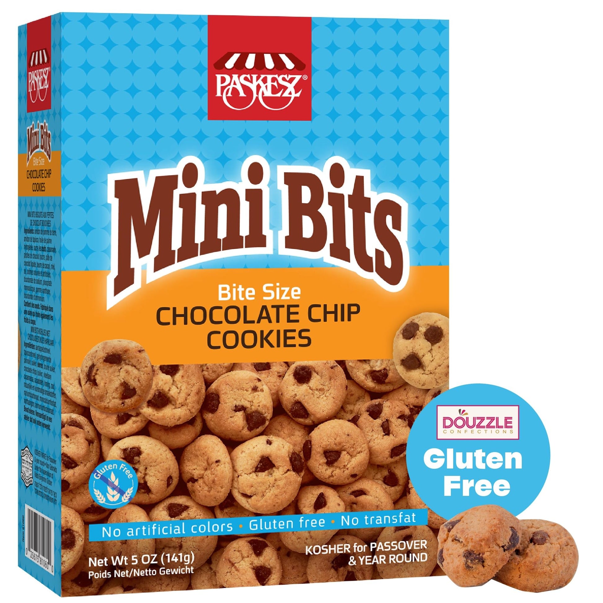 DOUzzle Gluten Free Cookies, Bite Size Chocolate Chip (5 OZ - Pack of 1) Non Gebrokts Kosher for Passover Food Snacks - No Artif