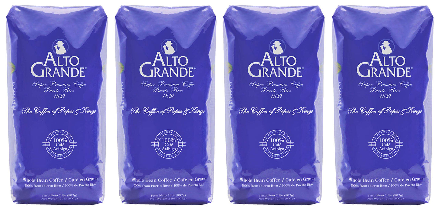 Alto Grande Super Premium Coffee Whole Bean, Medium Dark Roast, 32 Oz (Pack of 4)