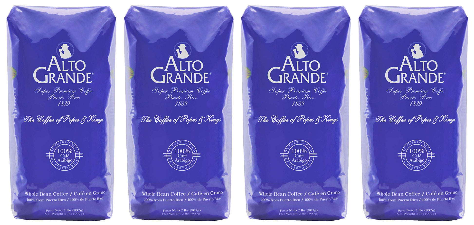 Alto Grande Super Premium Coffee Whole Bean, Medium Dark Roast, 32 Oz (Pack of 4)