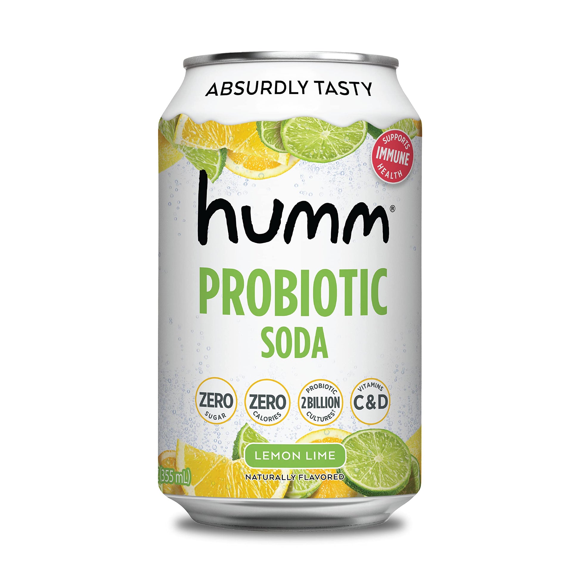 Humm Sparkling Probiotic Lemon Lime Soda - Zero Sugar, Zero Calorie, 2 Billion Probiotics - Vitamin C, D, And B12-12 Fl Oz (Pack