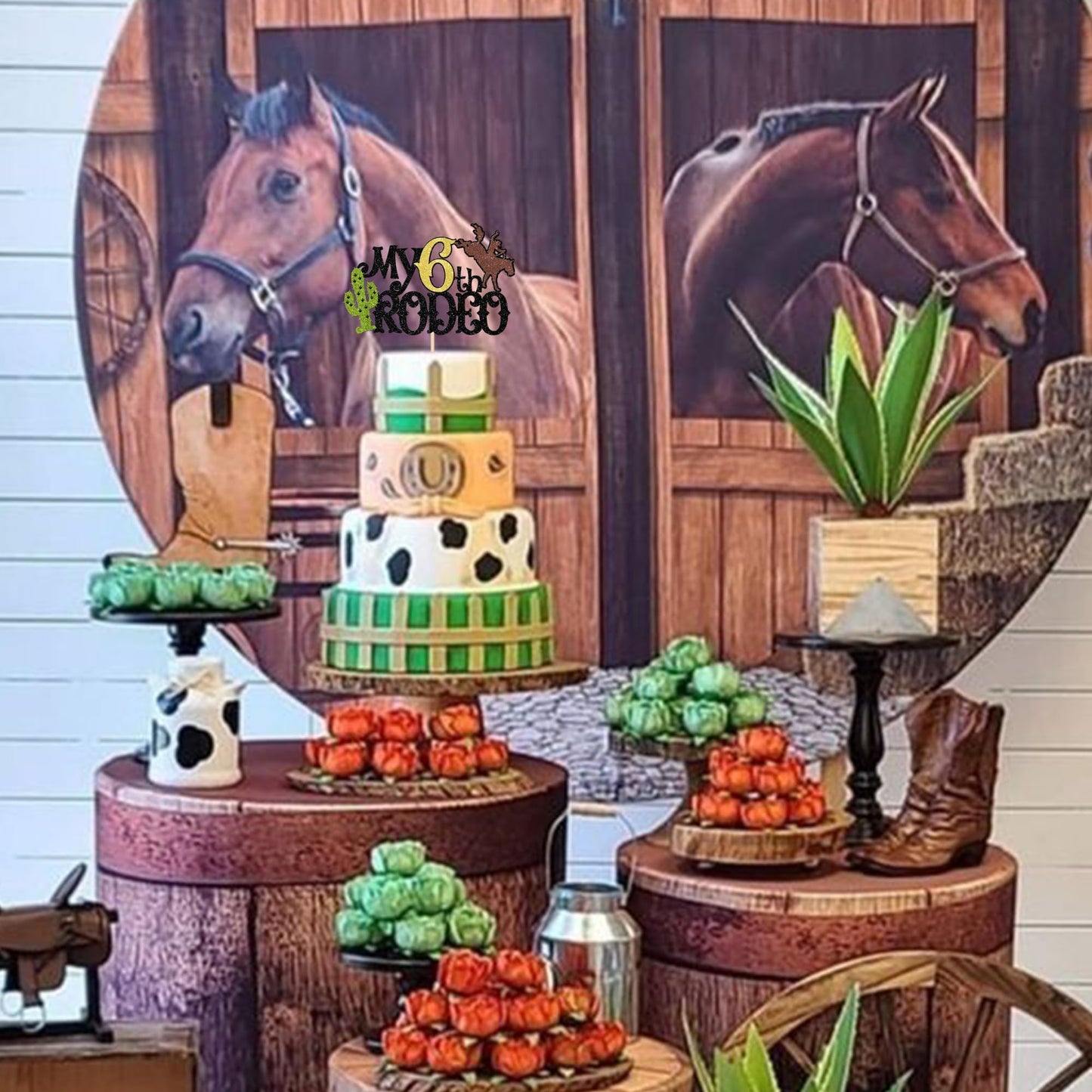 1 Pcs My 6Th Rodeo Cake Topper Brown Glitter Cactus Six Birthday Cake Pick Decoration For Western Little Cowboy Theme Baby Showe