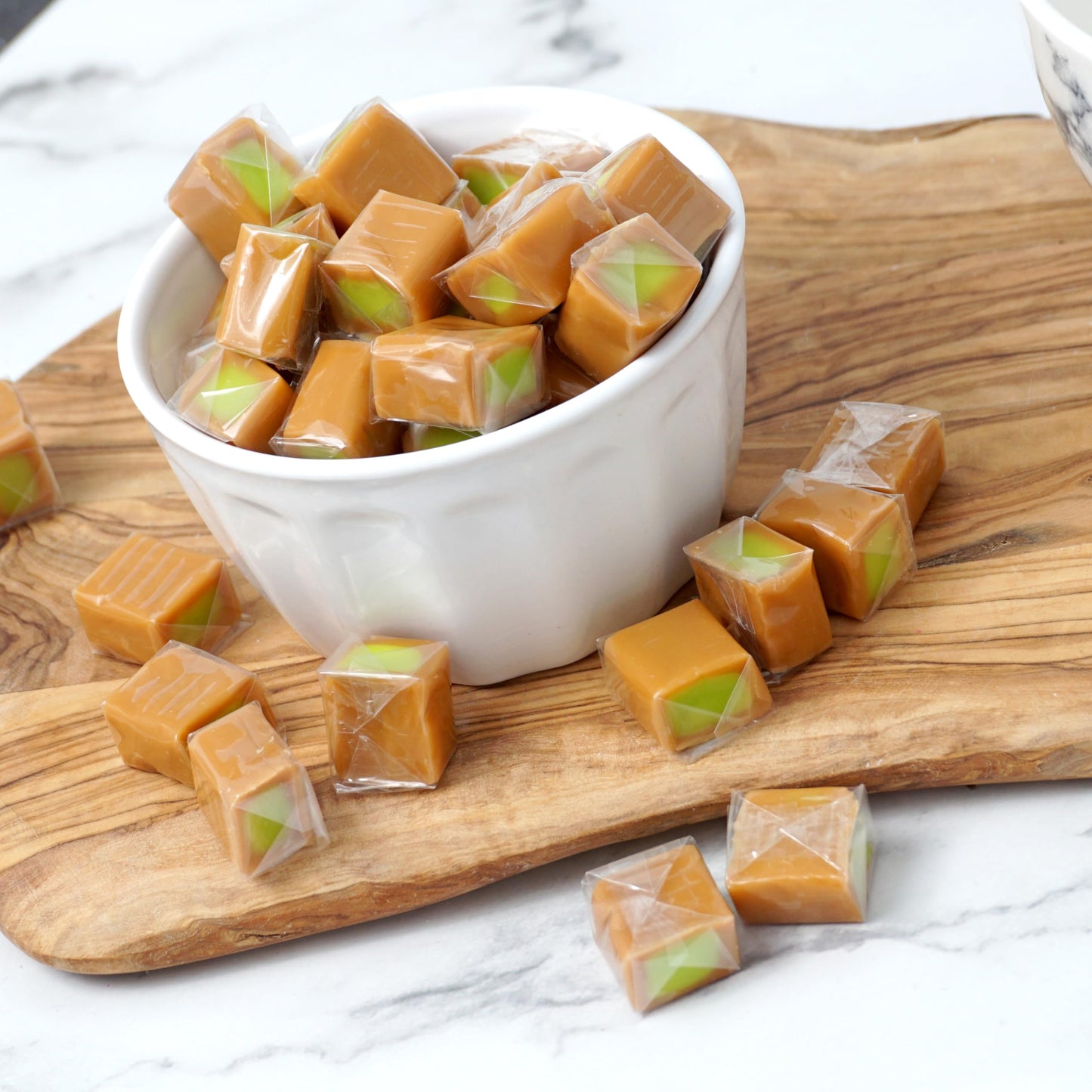 Green Apple Caramel Squares Candy, 2 Pound Bulk Bag (Approximately 125 Pieces), Apple Caramel Cubes, Individually Wrapped Chewy