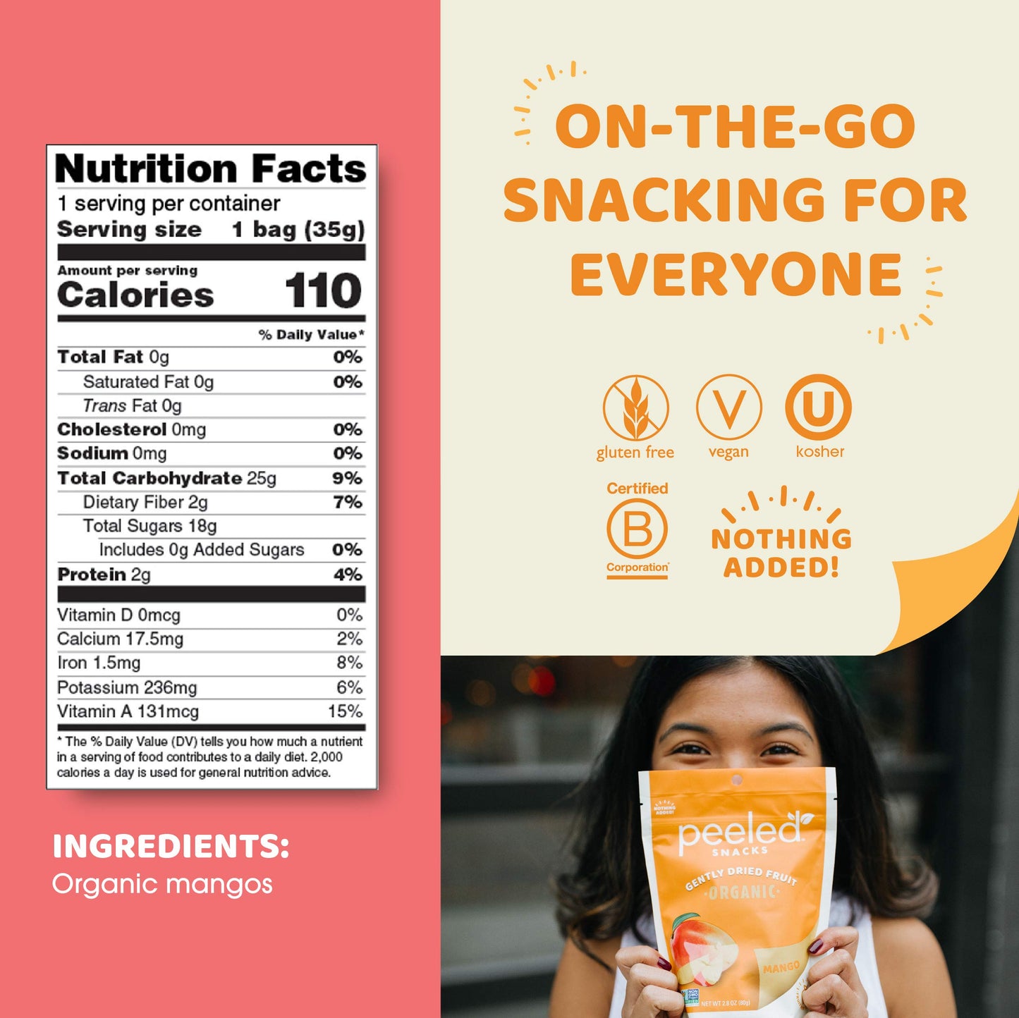 Peeled Snacks Organic Dried Fruit – Healthy, Vegan Snacks For On-The-Go Lunch And More Mango 1.23 Oz (Pack Of 10)