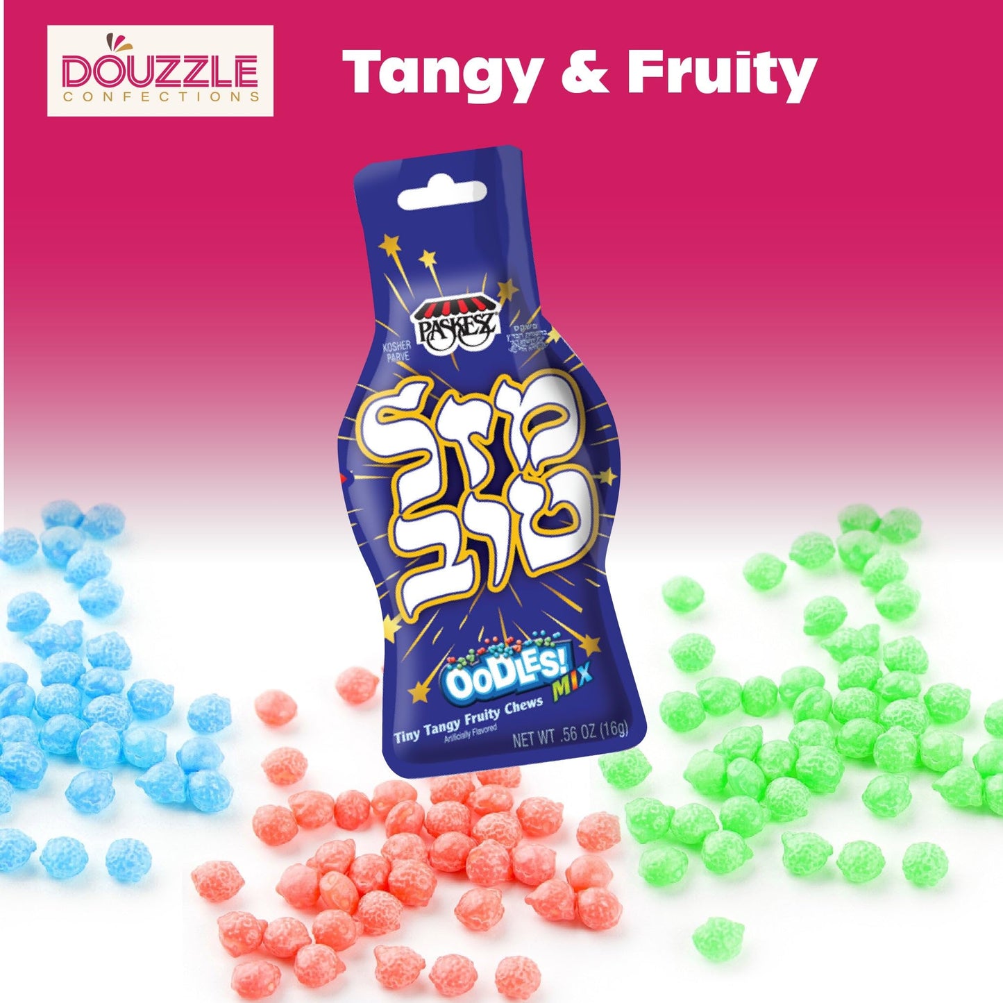 DOUzzle Back To School Oodles Mazal Tov Blue Tiny Tangy Fruity Chews Mix (12 Count, 1 Pack) Individually Wrapped, Party Favor, G