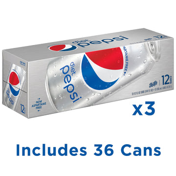 Diet Pepsi Soda, Fridge Pack Bundle, 12 Fl Oz, 36 Cans