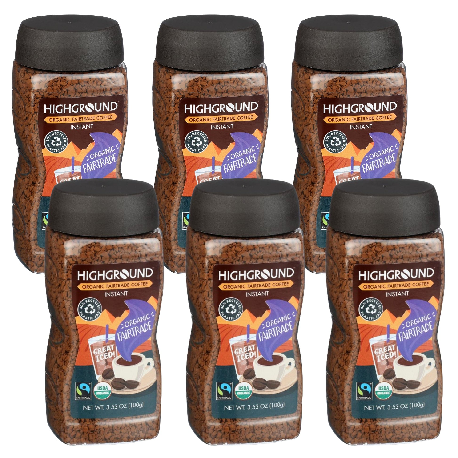 Highground Organic Regular Instant Coffee, Vegan, 3.53 Ounces (Pack Of 6)