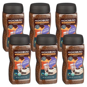 Highground Organic Regular Instant Coffee, Vegan, 3.53 Ounces (Pack Of 6)