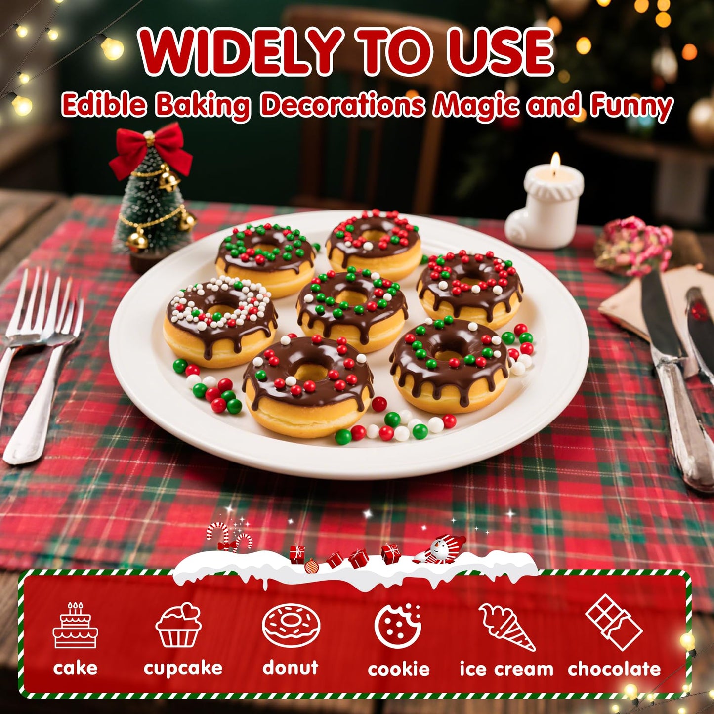 Christmas Nonpareils Sprinkles for Cake Decorating,130g White Red and Green Mini Pearls Mix,Edible Sugar Holiday sprinkle for Cu