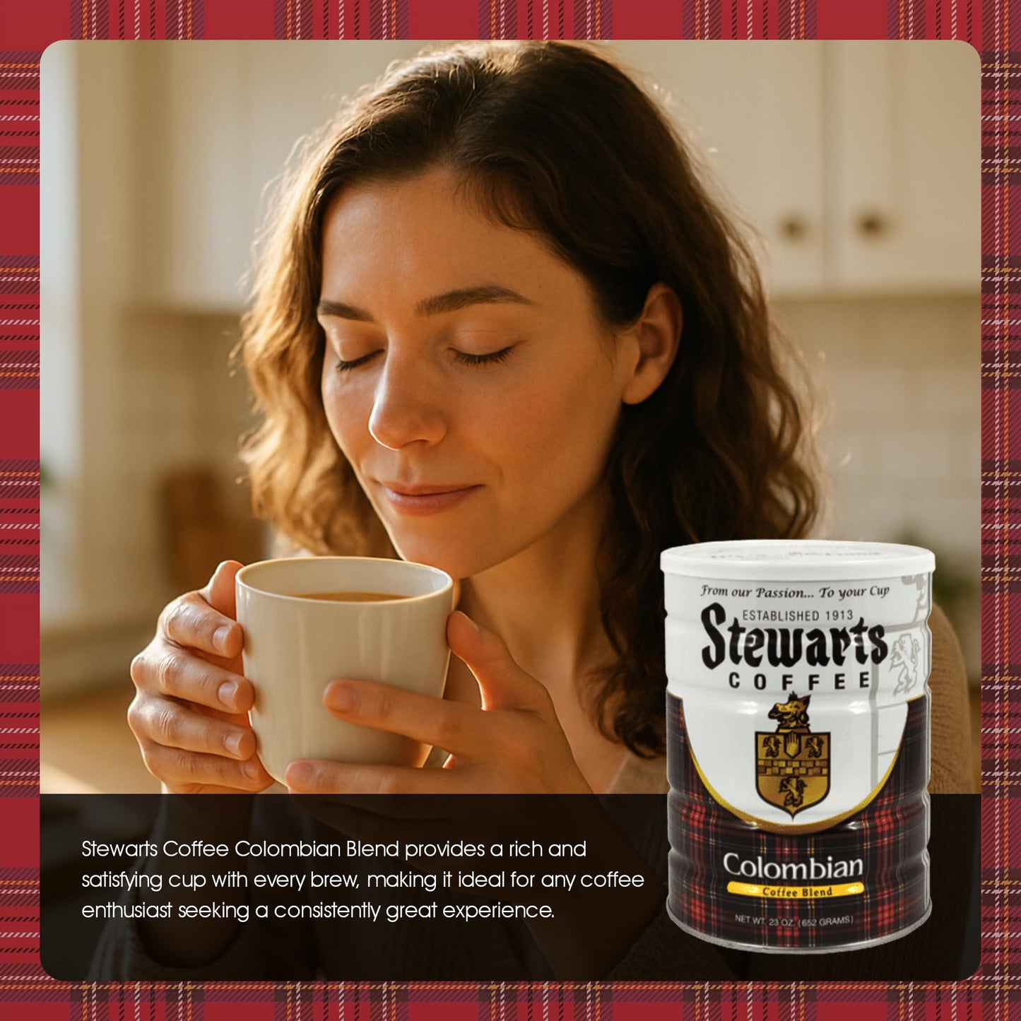 Stewarts Colombian Light Medium Roast Ground Coffee Blend - Mild, Bright, Tasty Flavored Gourmet Coffee Grounds - Great for Hot,