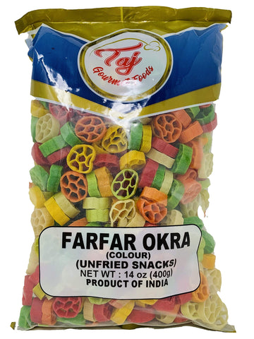 TAJ Gourmet Farfar Fryums Wheat project piece Tube, 400g, Okra Flavor, 14 Ounce