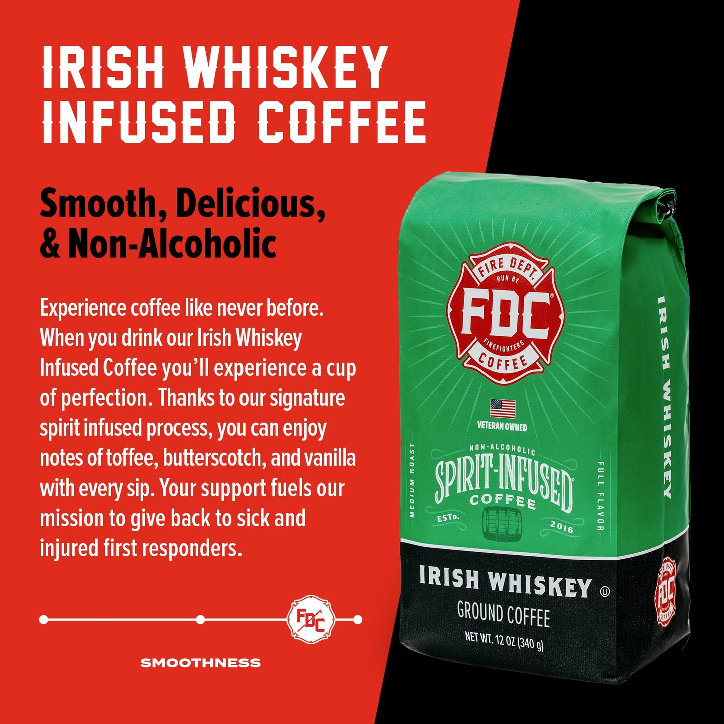 Fire Department Coffee Irish spirit-inspired flavor Infused Ground Coffee - Medium Roast - 12 oz - Veteran Owned - Non-  ic - Roasted in the USA