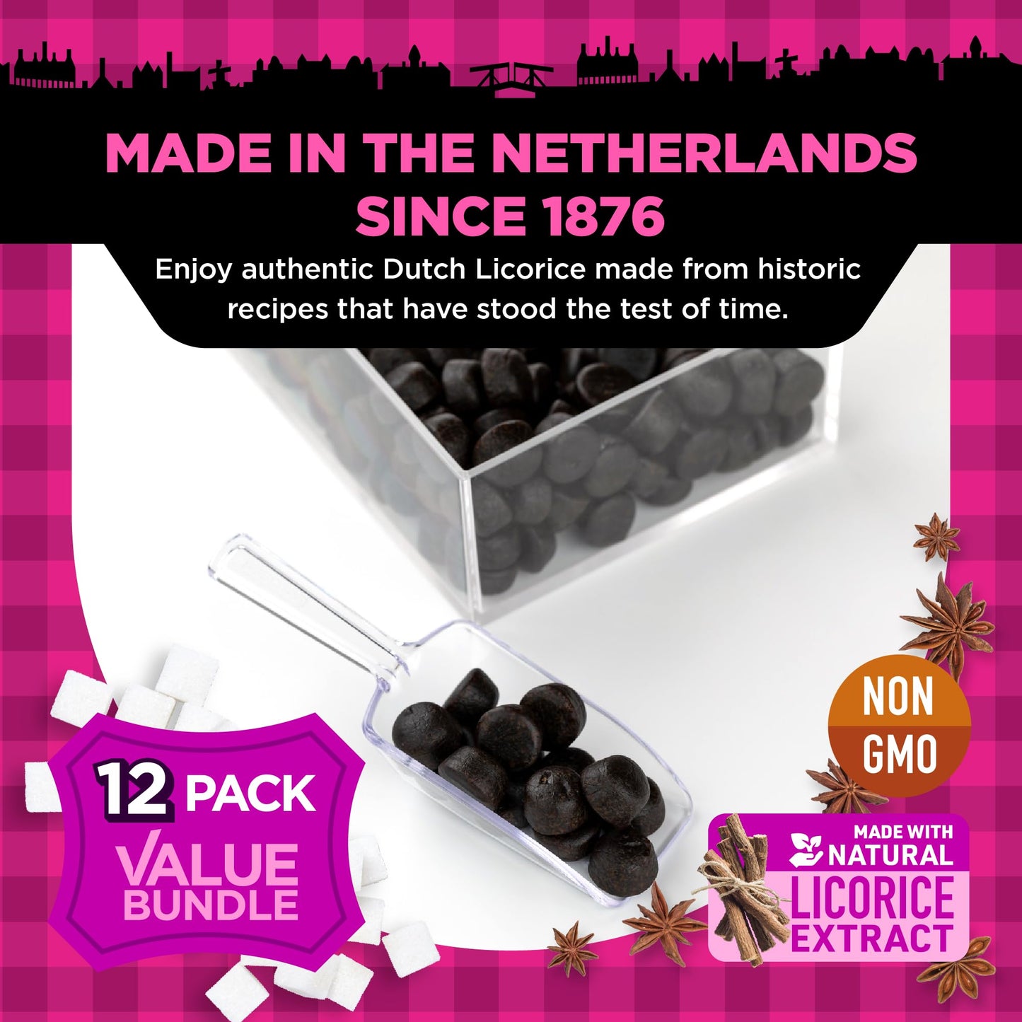 Gustafs Dutch Licorice Cats - Sweet Black Licorice   - 5.2oz Bags - 12 Pack - Black - Model 86232319332