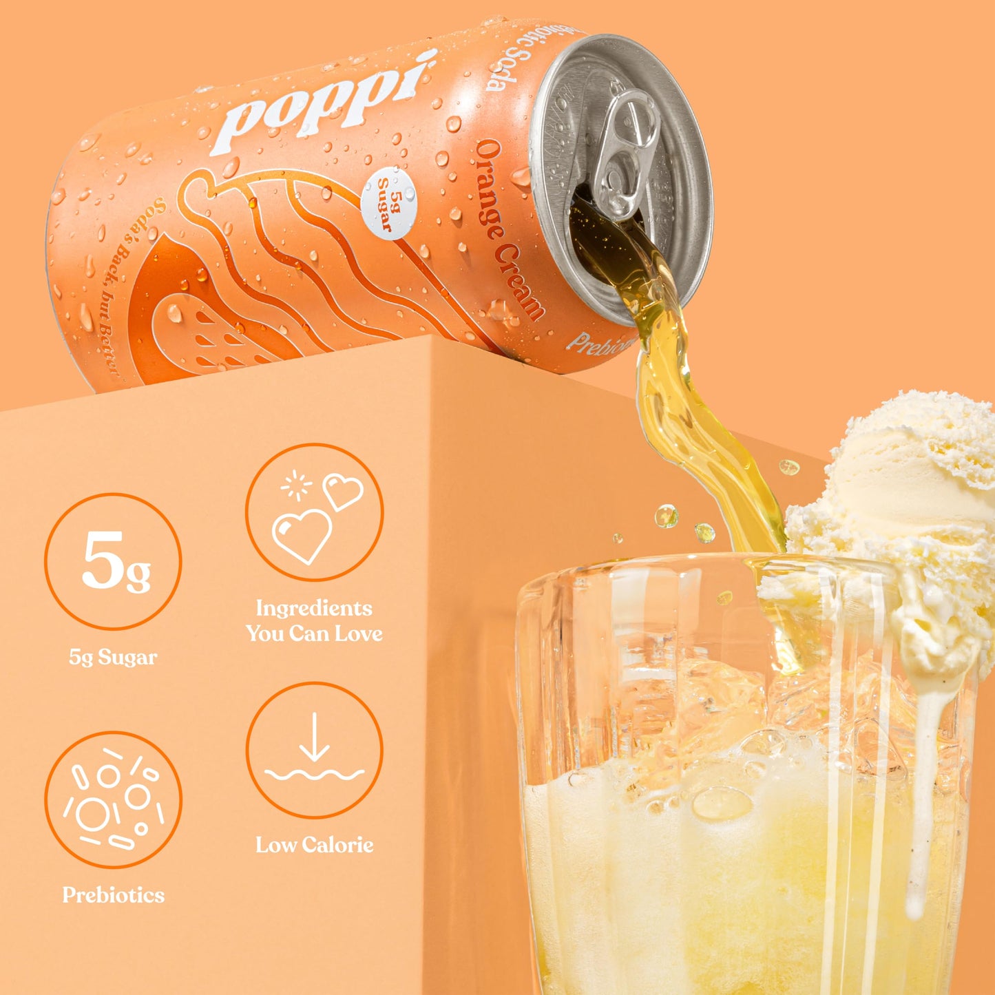 Poppi Sparkling Prebiotic Soda - Orange Cream Flavor, 12 Fl Oz, Pack of 1