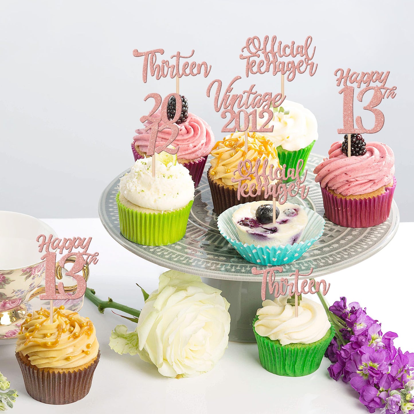 30Pcs Happy 13Th Birthday Cupcake Toppers Cheers To 13 Vintage 2012 Cupcake Picks Hello 13 Thirteen 13Th Birthday Decorations Fo