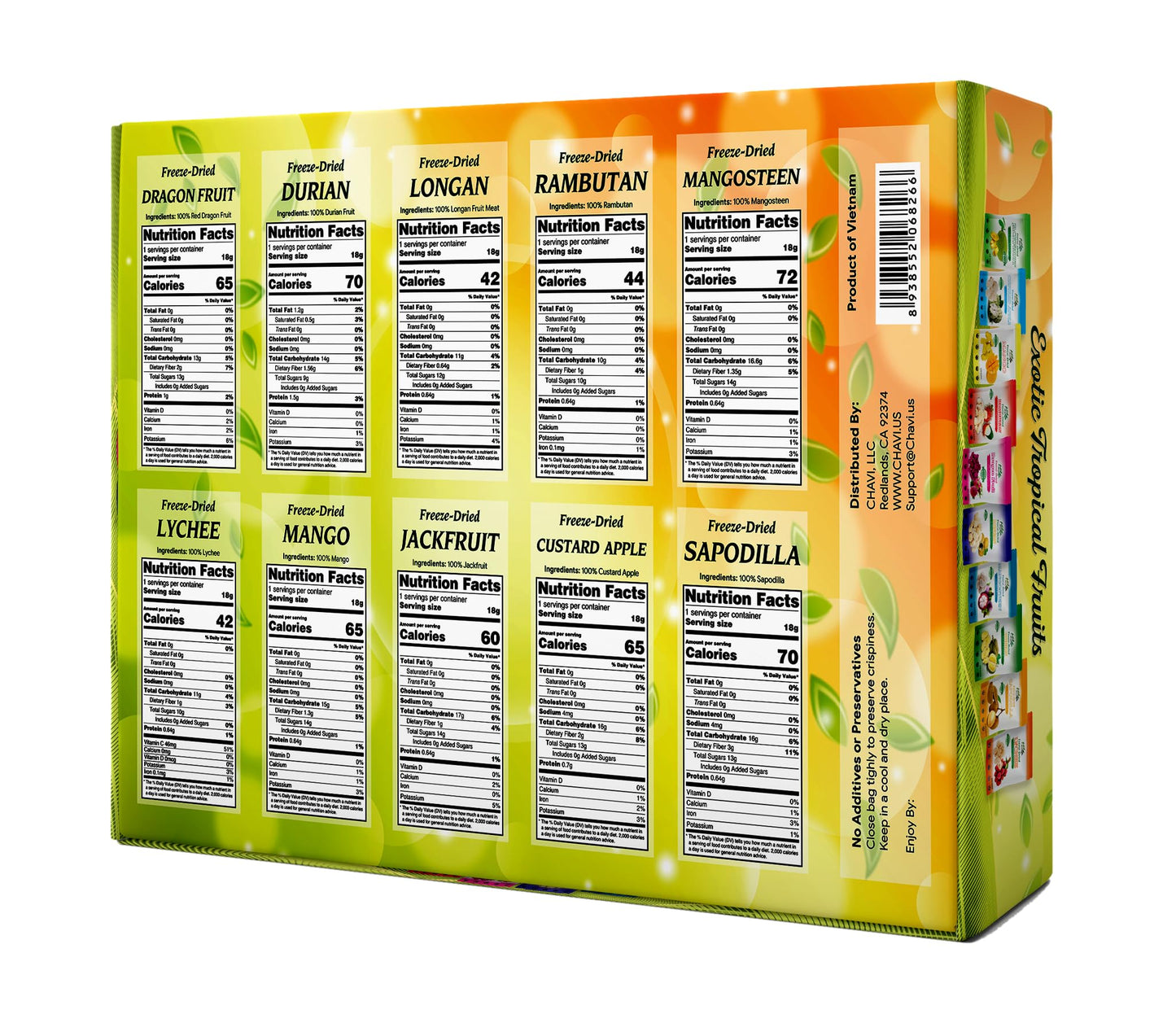 CHAVI Freeze Dried Exotic Tropical Fruits | Pack of 20 | Gift Box - No Added Sugars or Preservatives - Non-GMO, Vegan, Gluten-Fr