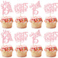 Rsstarxi Cupcake Toppers 24 Pack Glitter Picks for 15th Birthday Party, Pink