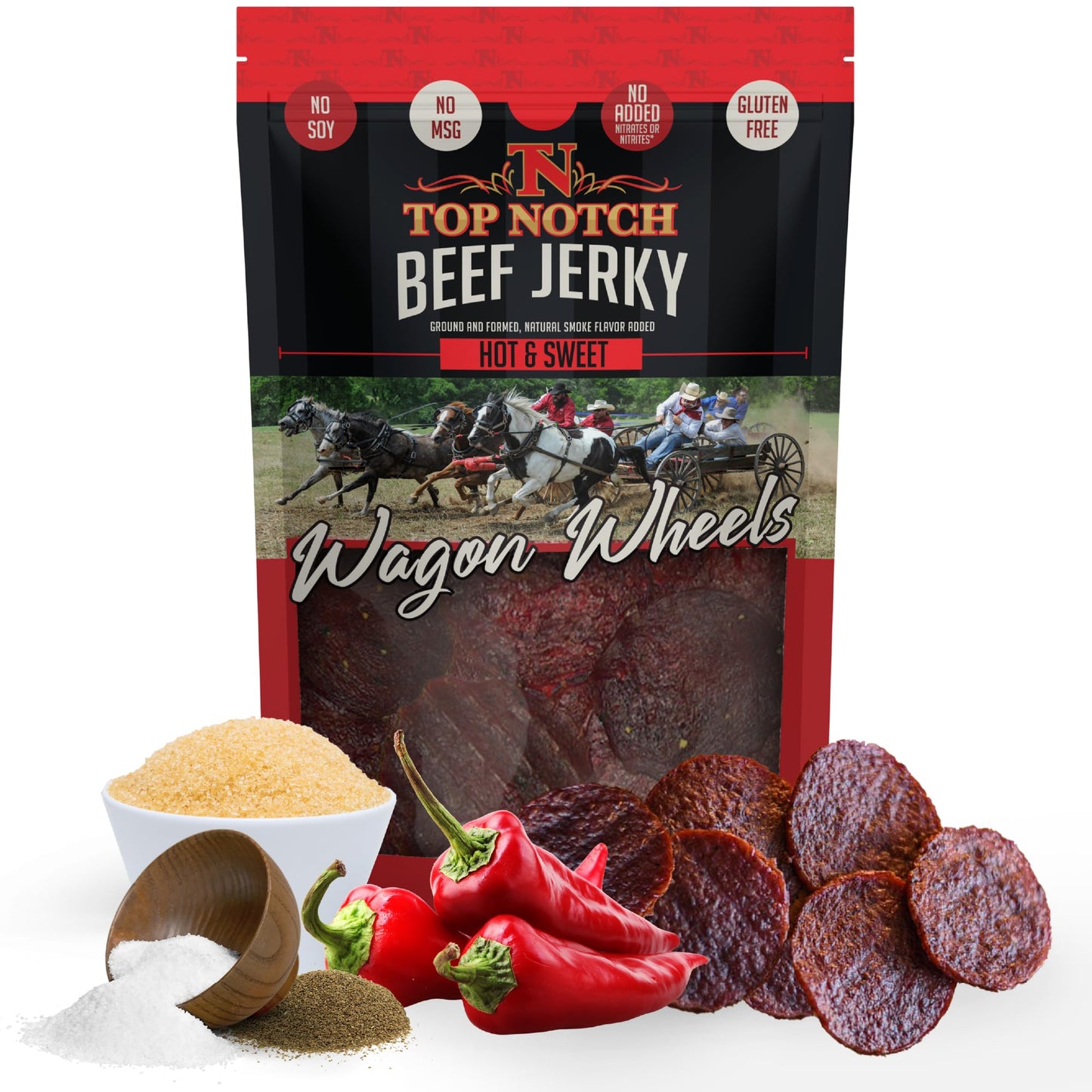 Top Notch Jerky Beef Jerky - High Protein Snacks - 10 oz Bag - Hot and Sweet Flavor