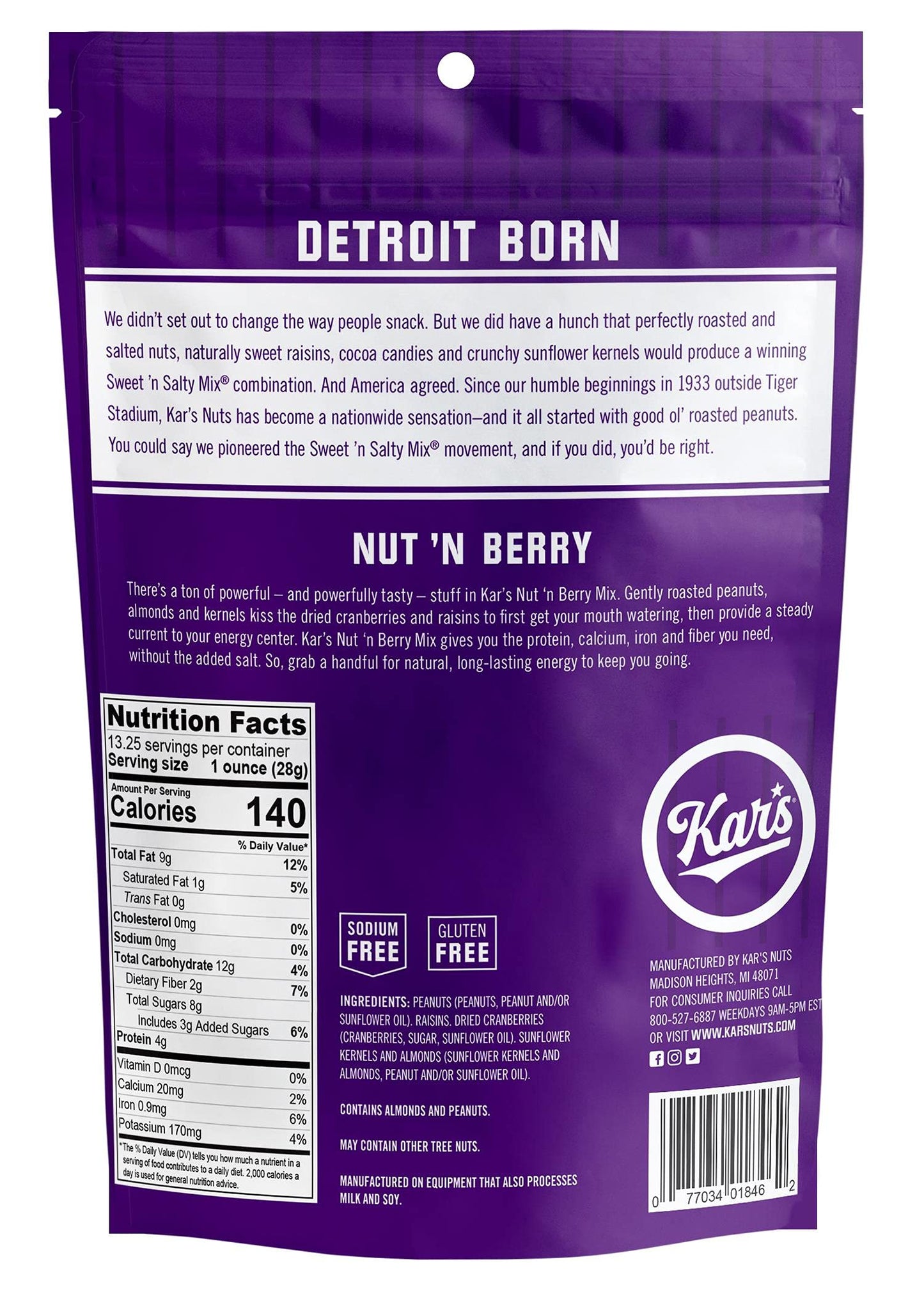 Kars Nuts Nut N Berry Trail Mix, 13.25 oz - Resealable Pouch (Pack of 6), Gluten-Free Trail Mix Snack