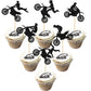 Gyufise 24Pcs Motorcycle Cupcake Toppers Black Glitter Motocross Dirt Bike Party Cupcake Picks For Sports Motocross Theme Man Bo