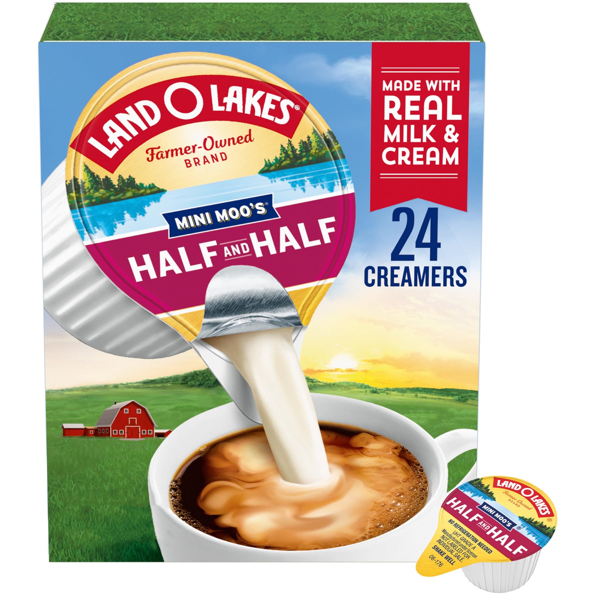 Land O Lakes Mini Moos Half & Half Creamer Singles, Shelf-Stable, 24 Count (Pack of 6)