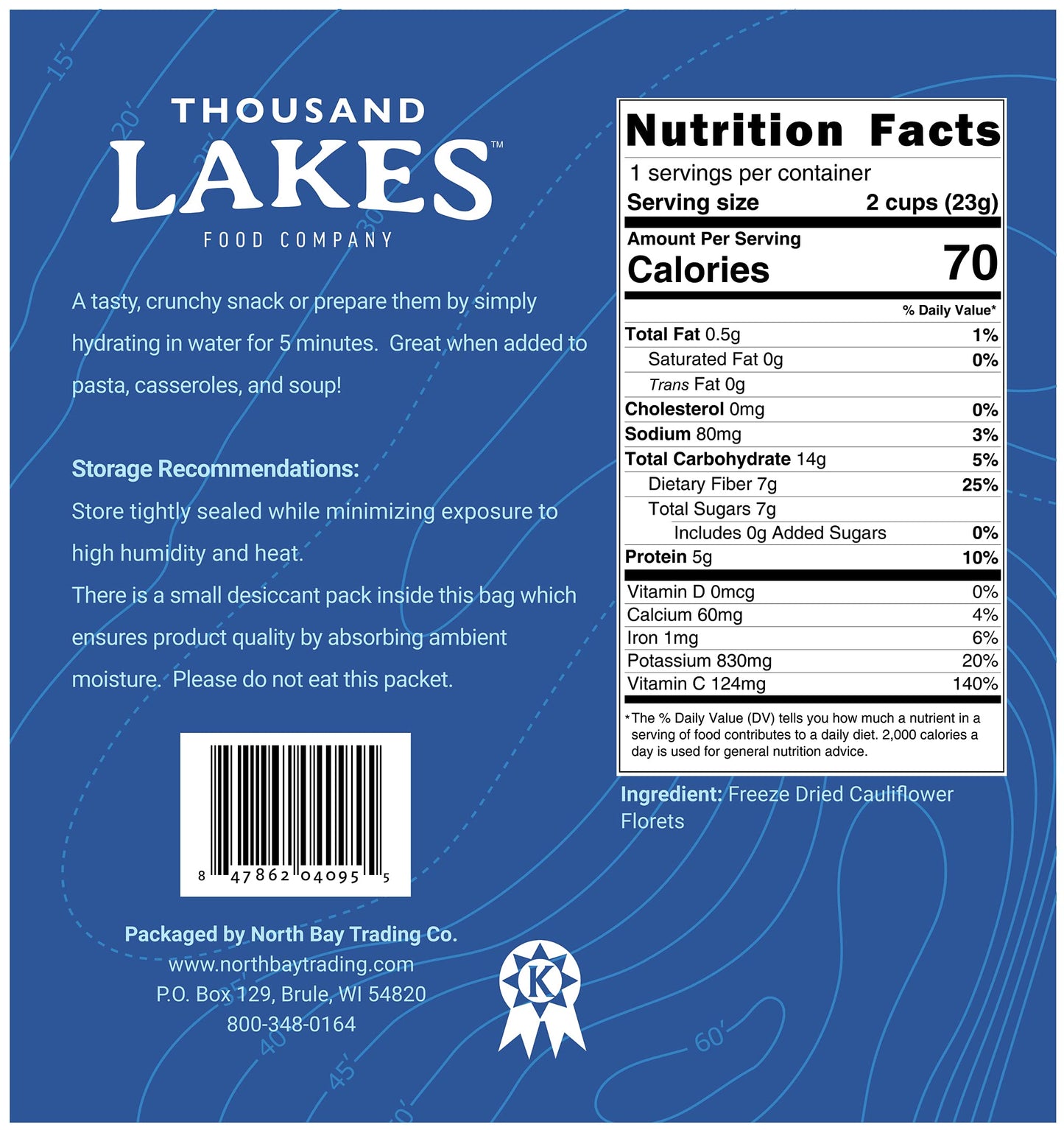 Thousand Lakes Freeze Dried Vegetables - Cauliflower Florets And Stems 2-Pack 0.8 Ounces (1.6 Ounces Total) | No Salt Added