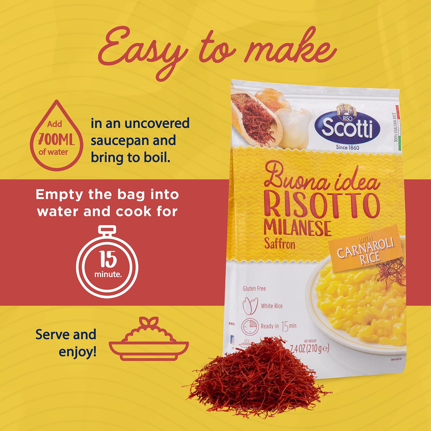 Riso Scotti 4 Pack, Italian Risotto, Carnaroli Rice, Ready Meals, Easy to Cook, Italian Seasoned Risotto, Easy Dinner Side Dish,