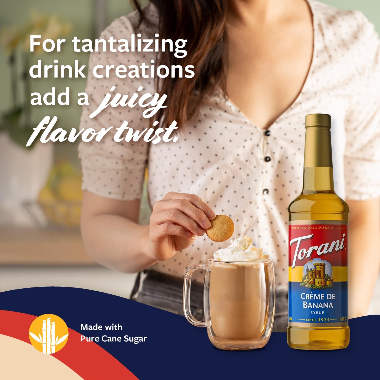 Torani Crme De Banana Syrup For Drinks & Desserts, Pump Included, 25.4 Fl Oz