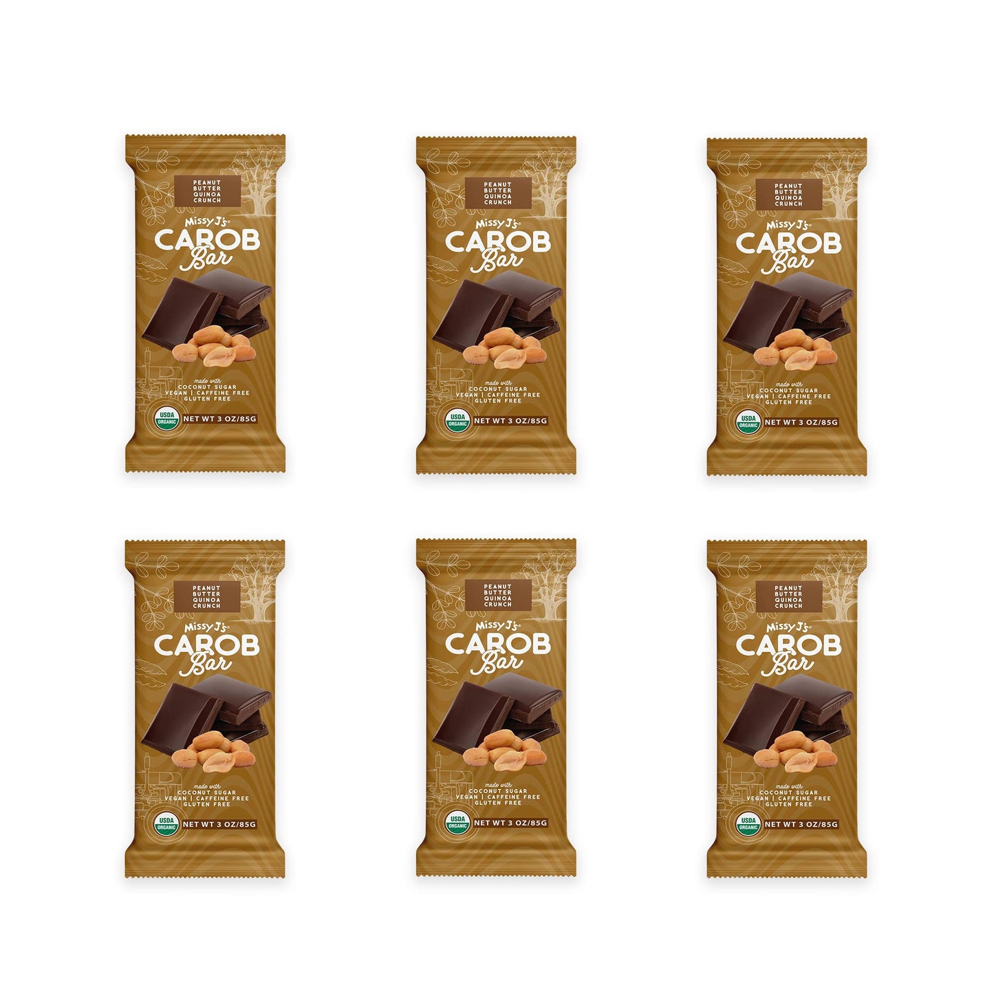 Missy Js Organic Peanut Butter Carob Bar, Vegan, Gluten-Free, 3 Ounce, 6 Pack
