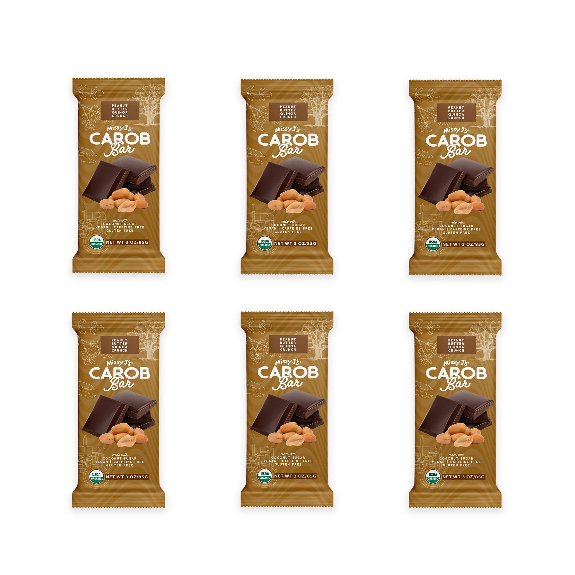 Missy Js Organic Peanut Butter Carob Bar, Vegan, Gluten-Free, 3 Ounce, 6 Pack