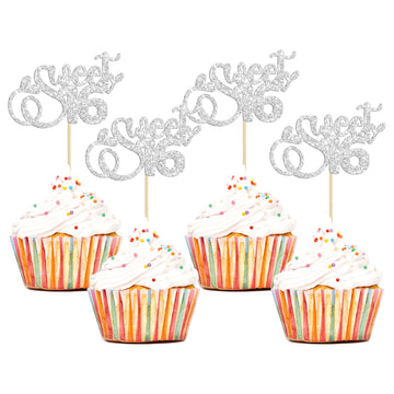 24Pcs Happy Sweet 16 Cupcake Toppers Glitter Sixteen 16Th Birthday Cupcake Picks Cheers To 16 Years Old Cupcake Decorations For