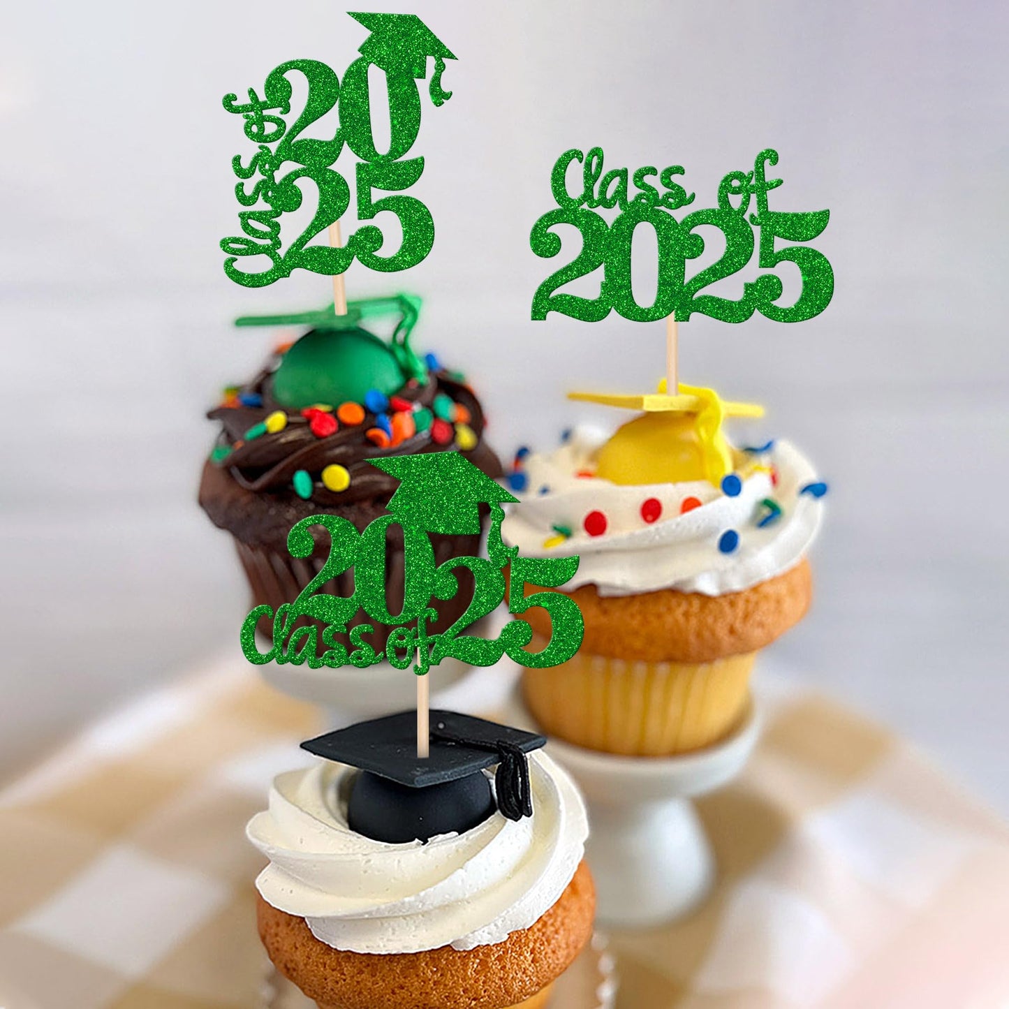 30 Pcs Class Of 2025 Cupcake Toppers Glitter Graduation Cap Cupcake Picks For 2025 High School Graduation Theme Party Cake Decor