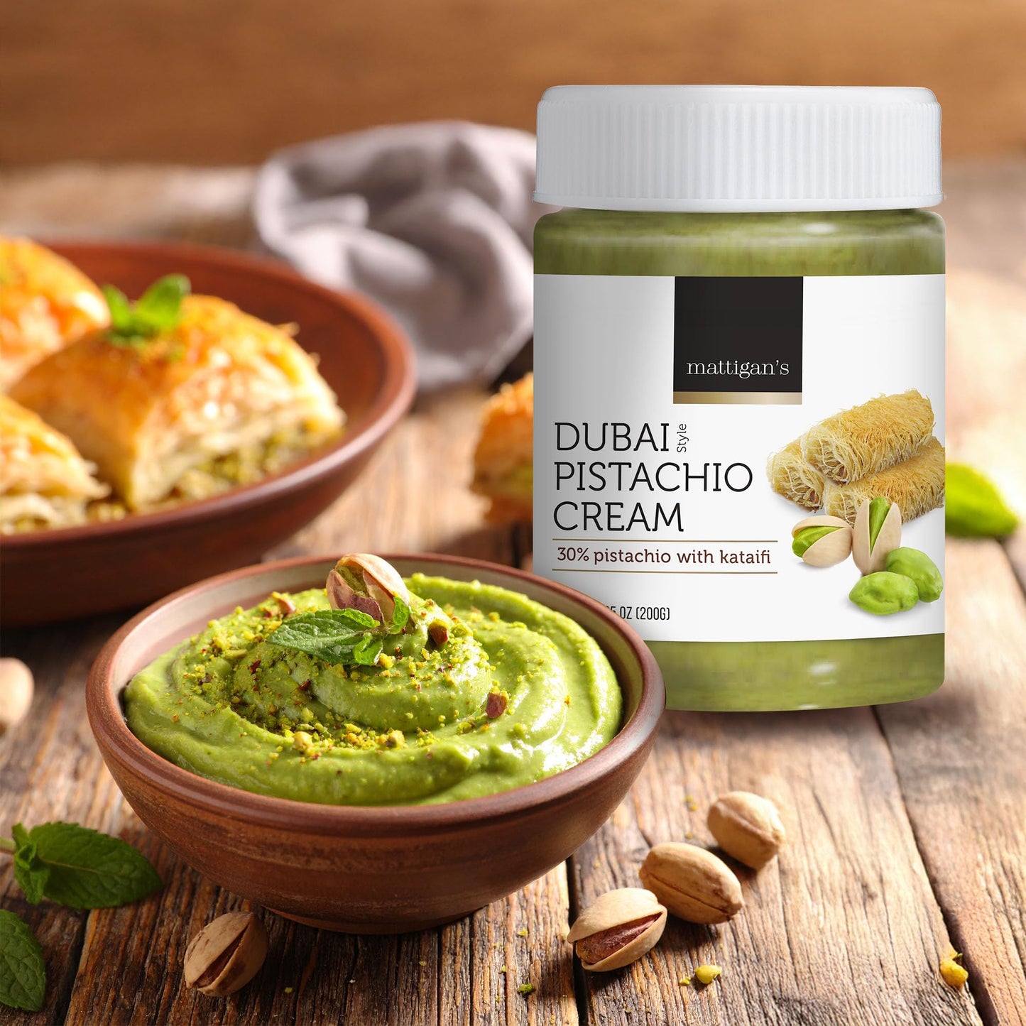 Mattigan’S Award-Winning Dubai Style Pistachio Cream With Crispy & Crunchy Kataifi, Make Your Own Viral Dubai Chocolate Bars, Gourmet Pistachio Spread – Great For Toppings, Fillings, & Gifts – 7.05 Oz