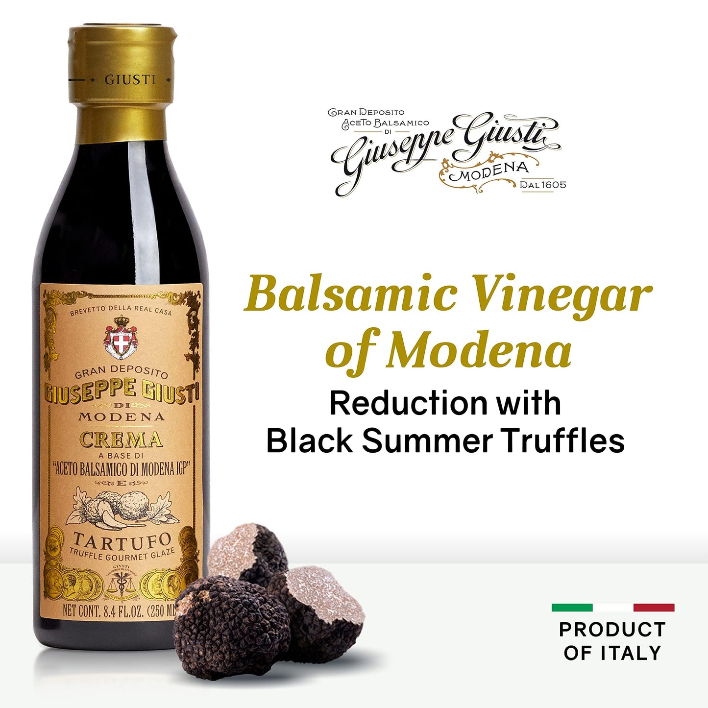 Giusti Truffle Balsamic Glaze - Gourmet Vinegar Reduction Based On Balsamic Vinegar Of Modena With Black Truffle - Rich & Thick