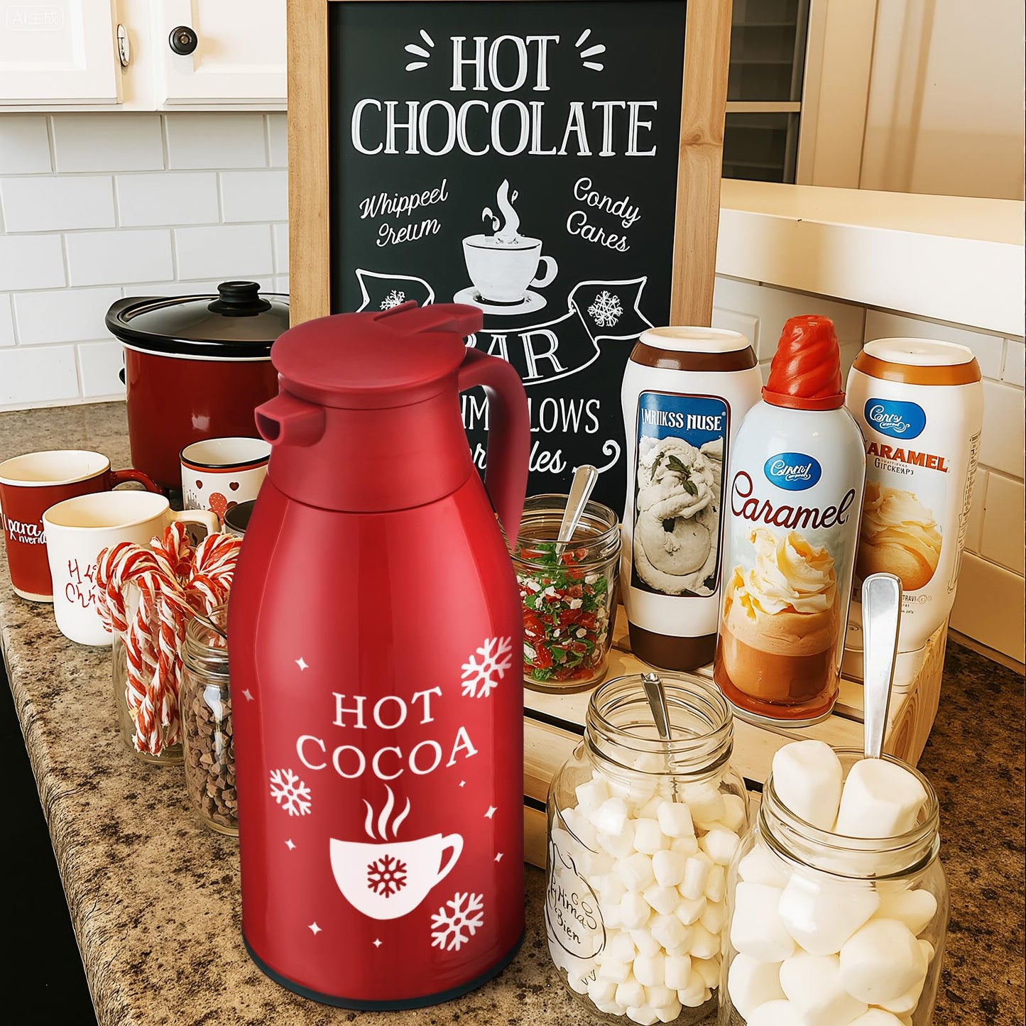 LemonRoad 1 Pcs 68 oz Hot Chocolate Drink Dispenser Red Cocoa Drink Dispenser for Keeping Christmas Hot Cocoa Bar Supplies for C