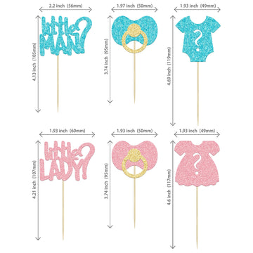 24Pcs Boy Or Girl Cupcake Toppers Glitter Gender Reveal Onesie Question Mark Cupcake Picks Little Man Or Little Lady Baby Shower