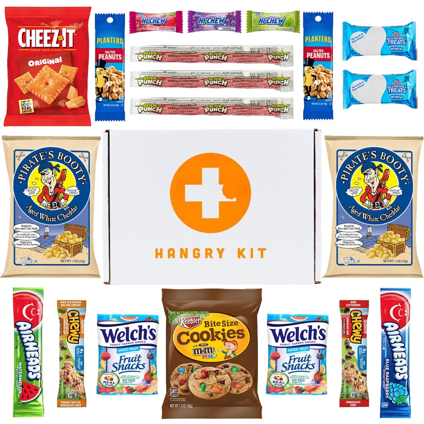 Hangry Kit Mega Care Pack (Essential Kit) - Snack Box Kit - Birthday Snack Box Gift for mature-themeds & Kids -- (20 count) Gift Basket Care Package Ideal for College Students -- Contains Birthday Snacks  Cookies  Chips  Candy. Party Variety Gift Box.